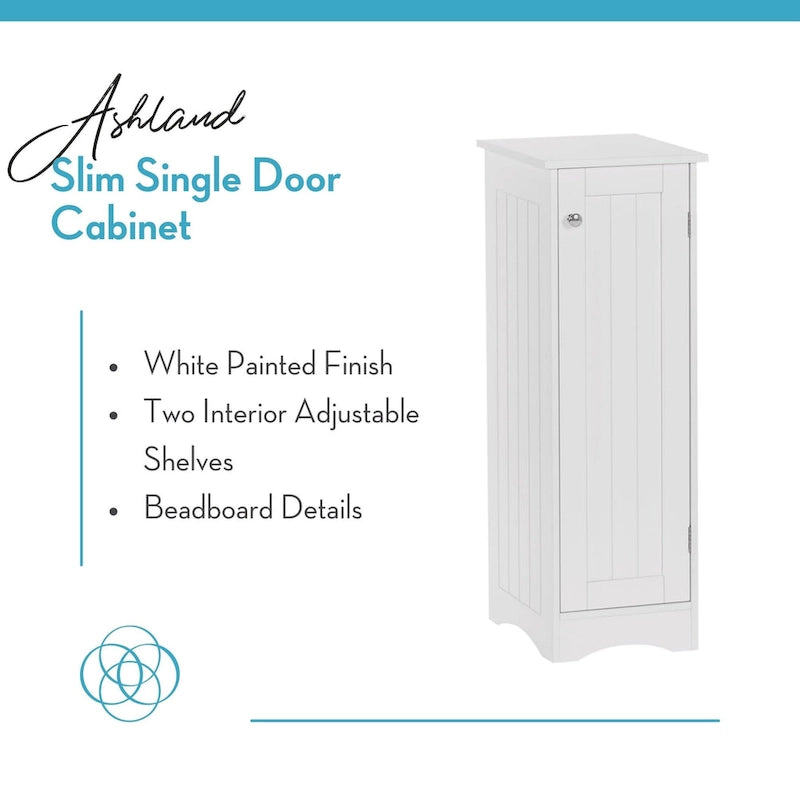 Armoire de rangement étroite à une porte RiverRidge Ashland pour salle de bain et buanderie avec étagères réglables - Blanche
