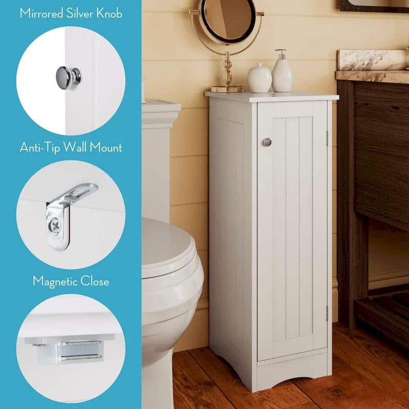 Armoire de rangement étroite à une porte RiverRidge Ashland pour salle de bain et buanderie avec étagères réglables - Blanche