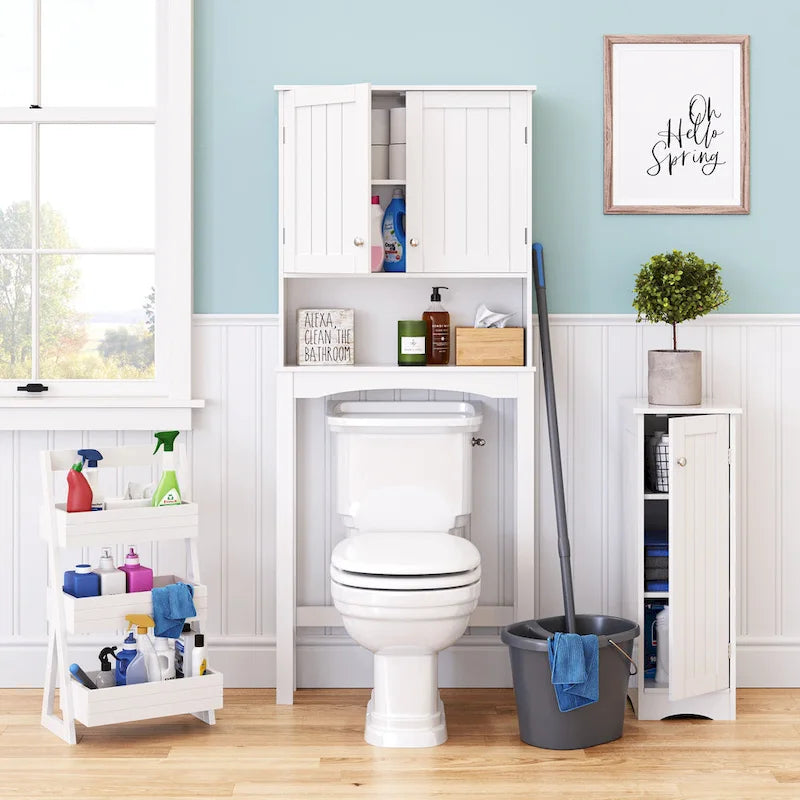 Armoire de rangement étroite à une porte RiverRidge Ashland pour salle de bain et buanderie avec étagères réglables - Blanche