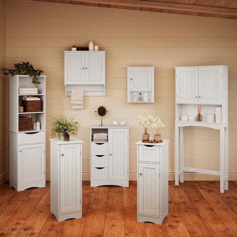 Armoire de rangement étroite à une porte RiverRidge Ashland pour salle de bain et buanderie avec étagères réglables - Blanche