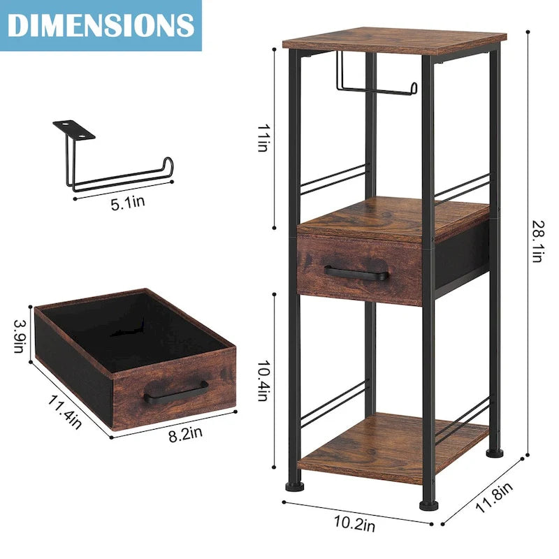 Meuble de rangement autoportant pour papier toilette avec tiroir coulissant