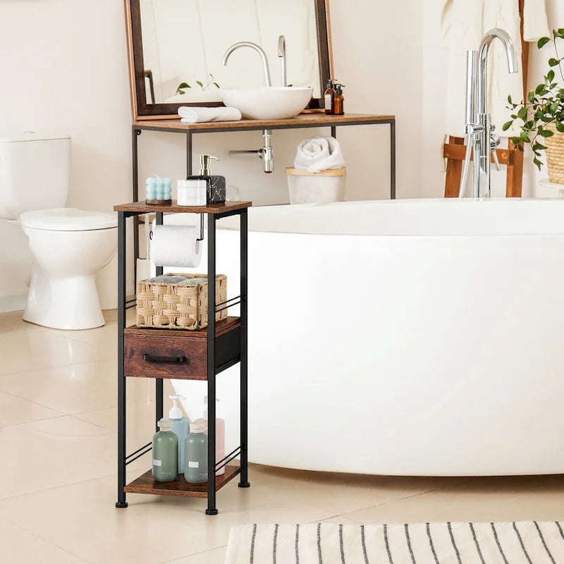 Meuble de rangement autoportant pour papier toilette avec tiroir coulissant