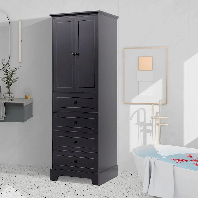 Freestanding Storage Cabinet with 2 Doors and 4 Drawers