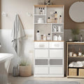 Meuble de rangement haut sur pied de 183 cm pour la cuisine, la salle de bain, le salon, blanc