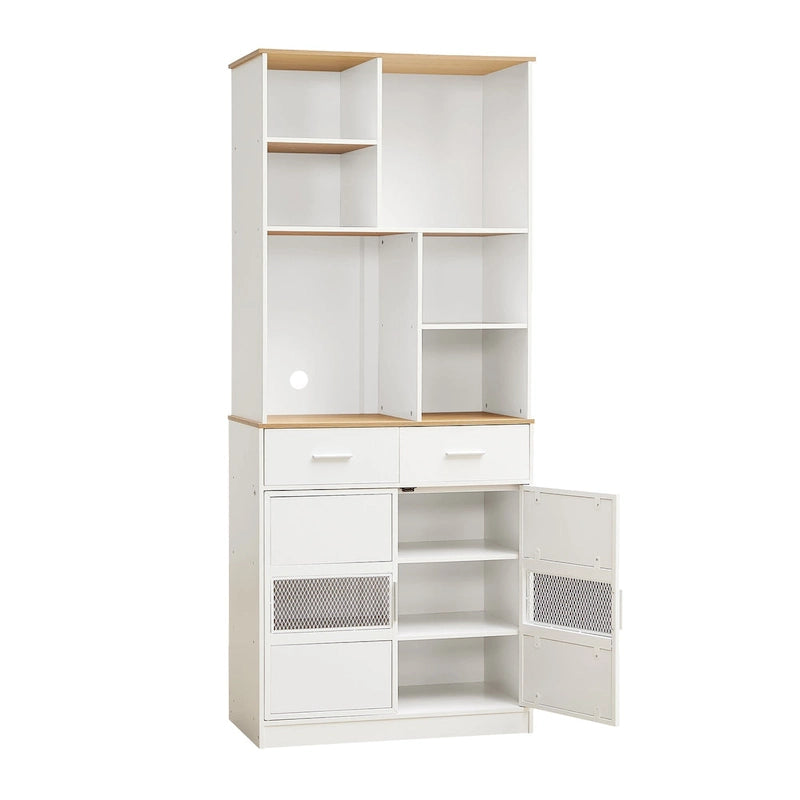 Meuble de rangement haut sur pied de 183 cm pour la cuisine, la salle de bain, le salon, blanc
