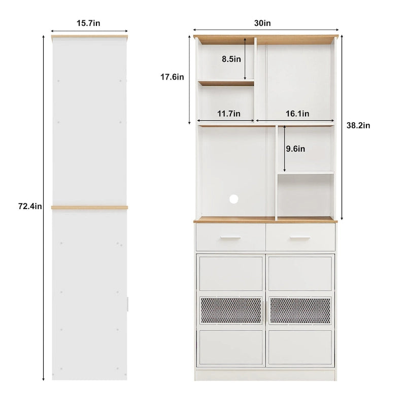Meuble de rangement haut sur pied de 183 cm pour la cuisine, la salle de bain, le salon, blanc