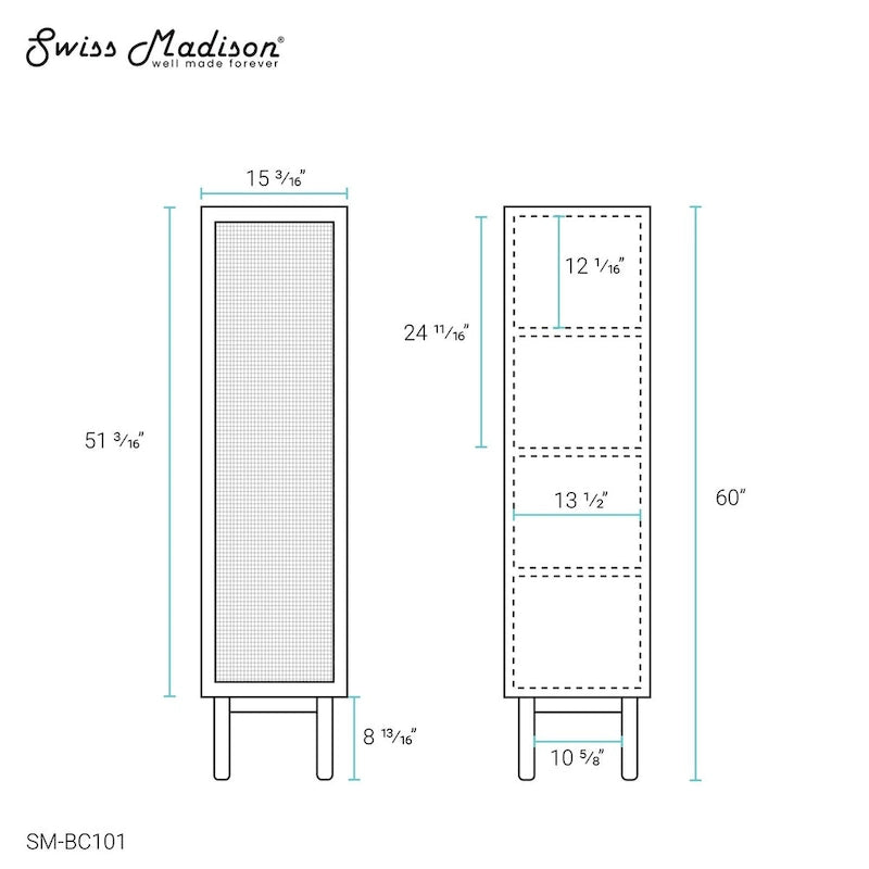 Meuble de rangement pour linge de maison Chêne, 15 L x 60 H x 15 P