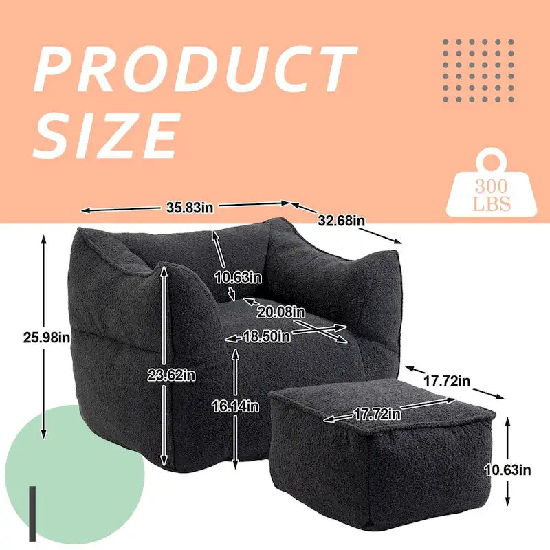 Pouf carré sans accoudoirs en tissu bouclé avec ottoman