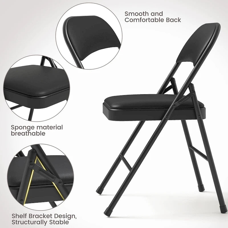 Lot de 4 chaises pliantes avec coussin et dossier rembourrés, supportent jusqu'à 158 kg