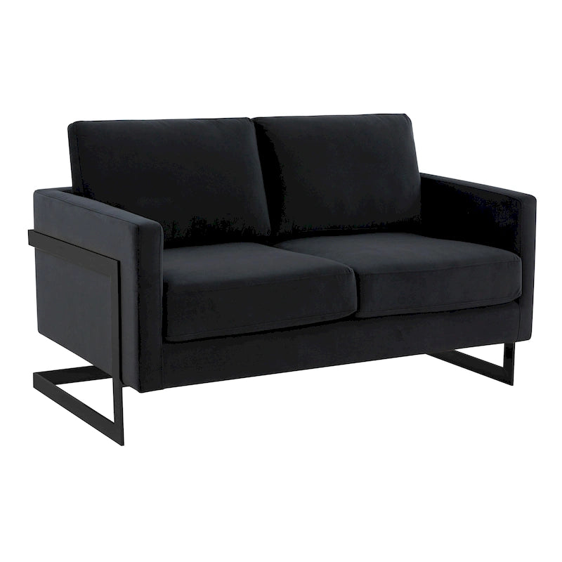 Canapé causeuse rembourré en tissu velours avec coussins amovibles et cadre en acier inoxydable