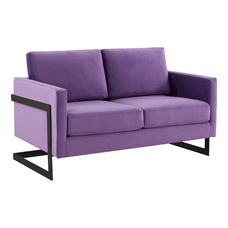 Canapé causeuse rembourré en tissu velours avec coussins amovibles et cadre en acier inoxydable