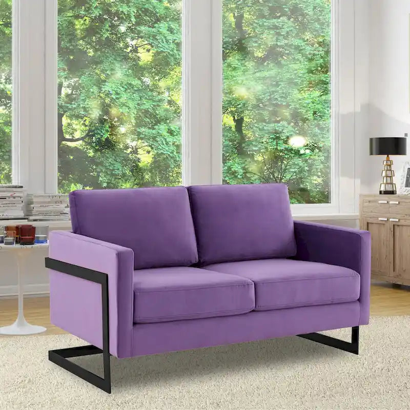 Canapé causeuse rembourré en tissu velours avec coussins amovibles et cadre en acier inoxydable