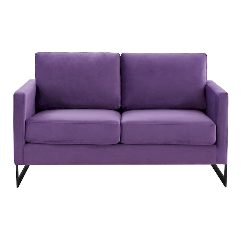 Canapé causeuse rembourré en tissu velours avec coussins amovibles et cadre en acier inoxydable