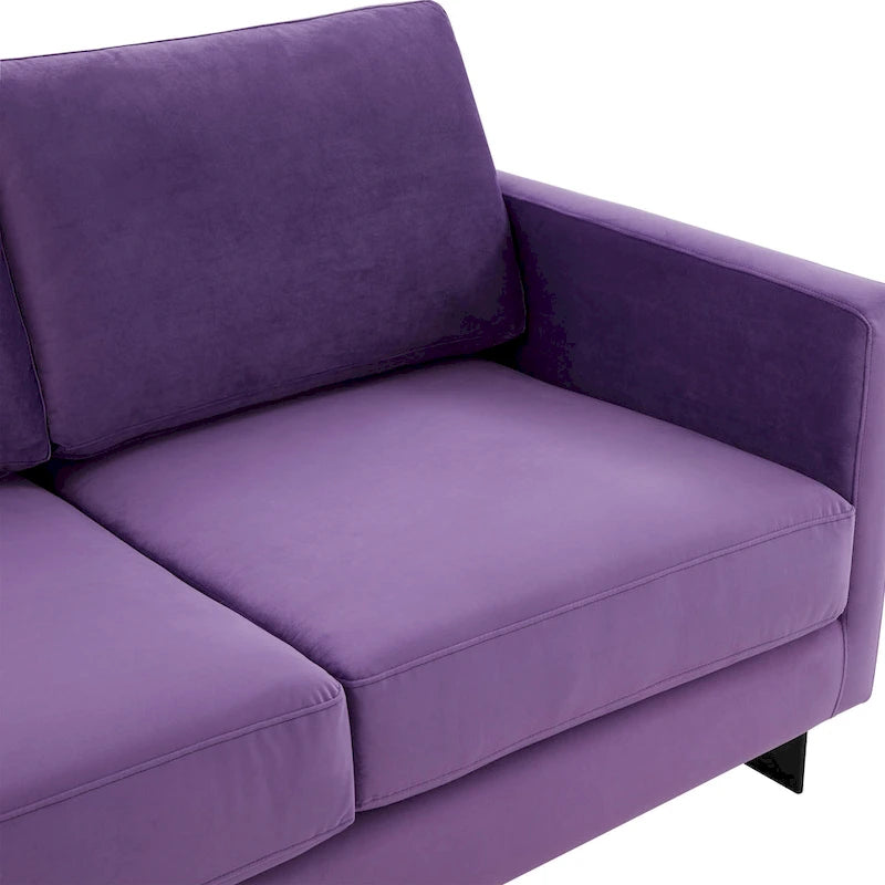 Canapé causeuse rembourré en tissu velours avec coussins amovibles et cadre en acier inoxydable