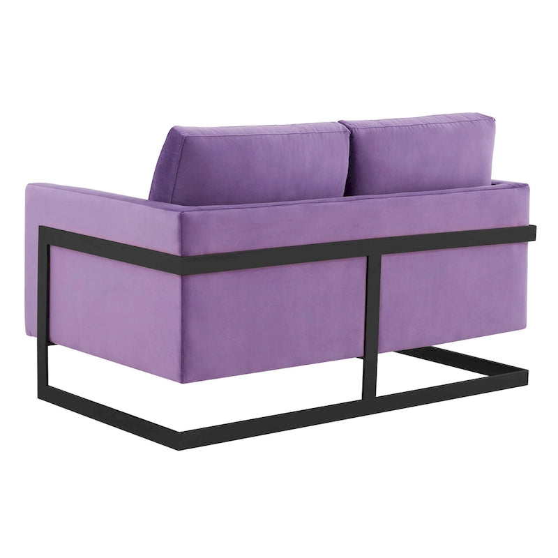 Canapé causeuse rembourré en tissu velours avec coussins amovibles et cadre en acier inoxydable