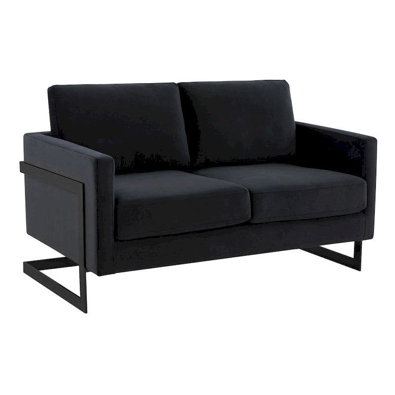 Canapé causeuse rembourré en tissu velours avec coussins amovibles et cadre en acier inoxydable
