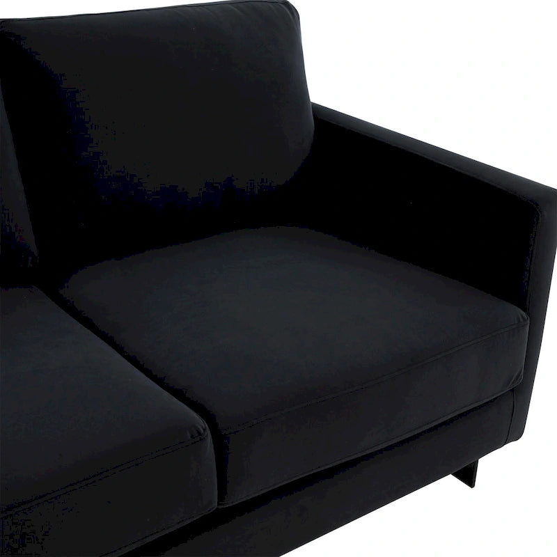Canapé causeuse rembourré en tissu velours avec coussins amovibles et cadre en acier inoxydable