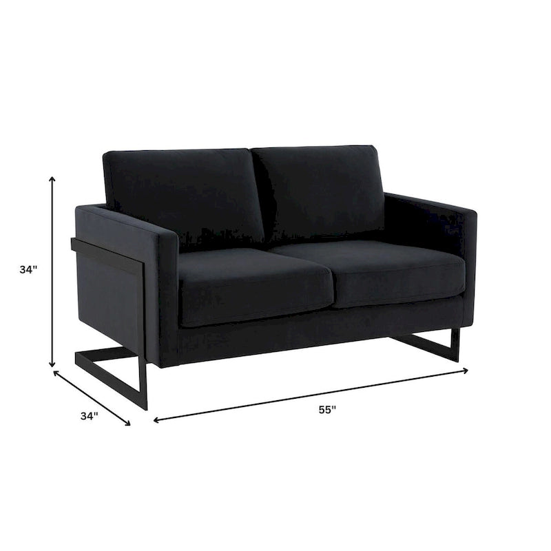 Canapé causeuse rembourré en tissu velours avec coussins amovibles et cadre en acier inoxydable