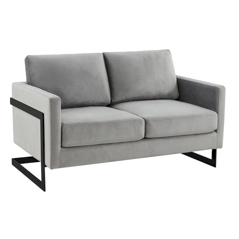 Canapé causeuse rembourré en tissu velours avec coussins amovibles et cadre en acier inoxydable