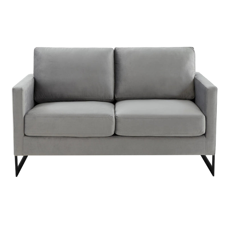 Canapé causeuse rembourré en tissu velours avec coussins amovibles et cadre en acier inoxydable