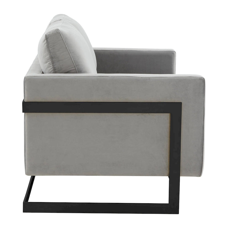 Canapé causeuse rembourré en tissu velours avec coussins amovibles et cadre en acier inoxydable
