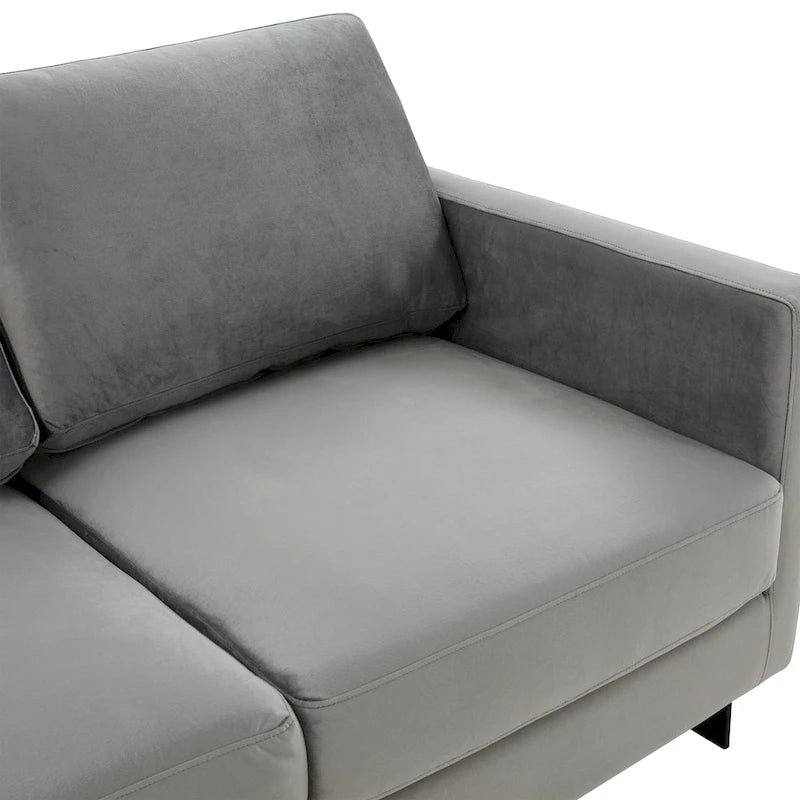 Canapé causeuse rembourré en tissu velours avec coussins amovibles et cadre en acier inoxydable