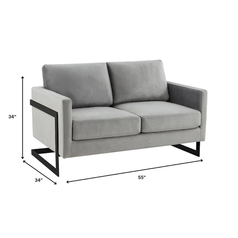 Canapé causeuse rembourré en tissu velours avec coussins amovibles et cadre en acier inoxydable