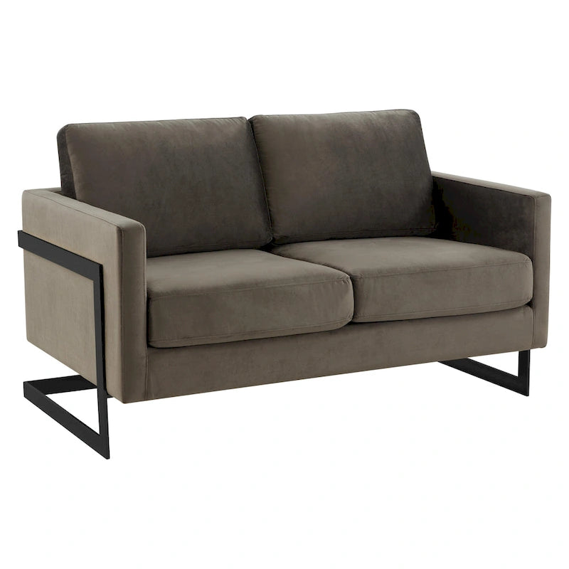 Canapé causeuse rembourré en tissu velours avec coussins amovibles et cadre en acier inoxydable