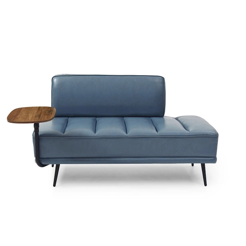 Banc de bout de lit de 56,3 po de large, rembourré en similicuir avec table d'appoint, plateau pivotant à 360 degrés, pouf d'entrée, pieds en métal