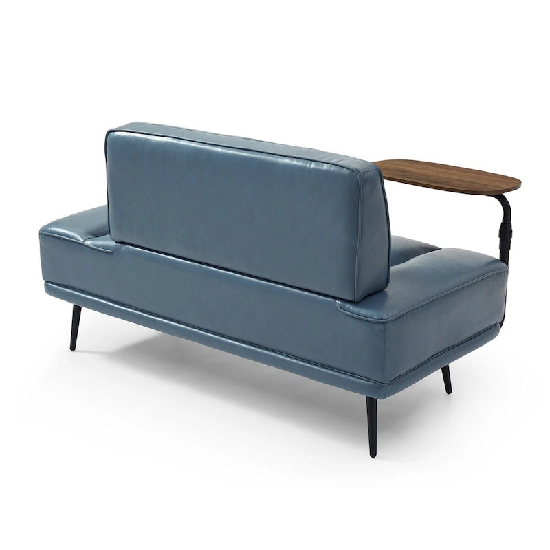Banc de bout de lit de 56,3 po de large, rembourré en similicuir avec table d'appoint, plateau pivotant à 360 degrés, pouf d'entrée, pieds en métal