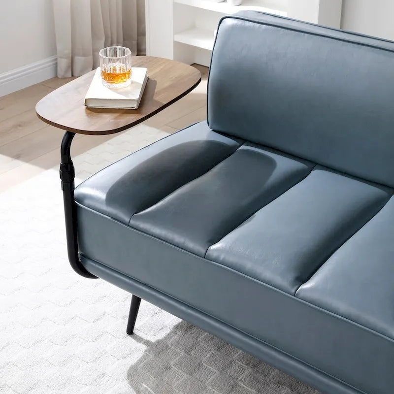 Banc de bout de lit de 56,3 po de large, rembourré en similicuir avec table d'appoint, plateau pivotant à 360 degrés, pouf d'entrée, pieds en métal