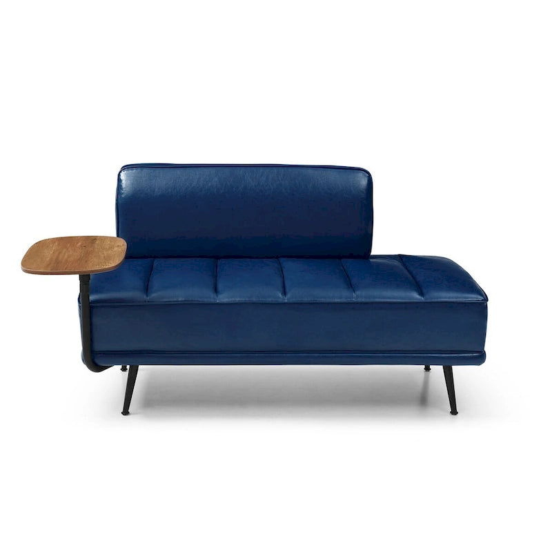 Banc de bout de lit de 56,3 po de large, rembourré en similicuir avec table d'appoint, plateau pivotant à 360 degrés, pouf d'entrée, pieds en métal