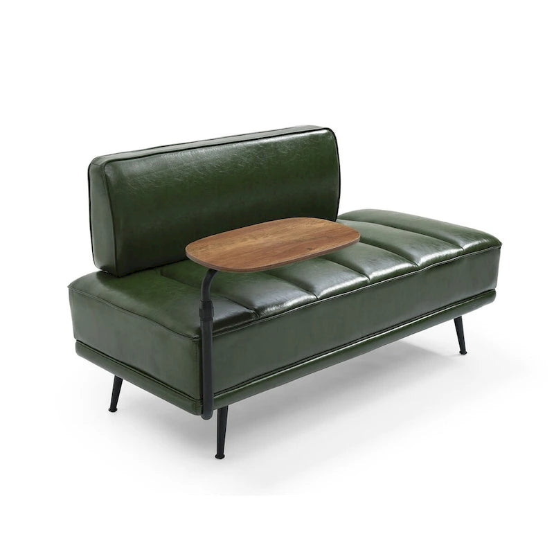 Banc de bout de lit de 56,3 po de large, rembourré en similicuir avec table d'appoint, plateau pivotant à 360 degrés, pouf d'entrée, pieds en métal