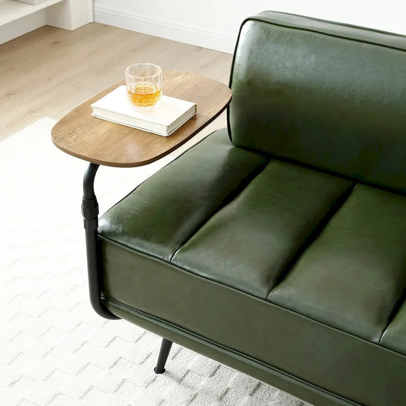 Banc de bout de lit de 56,3 po de large, rembourré en similicuir avec table d'appoint, plateau pivotant à 360 degrés, pouf d'entrée, pieds en métal