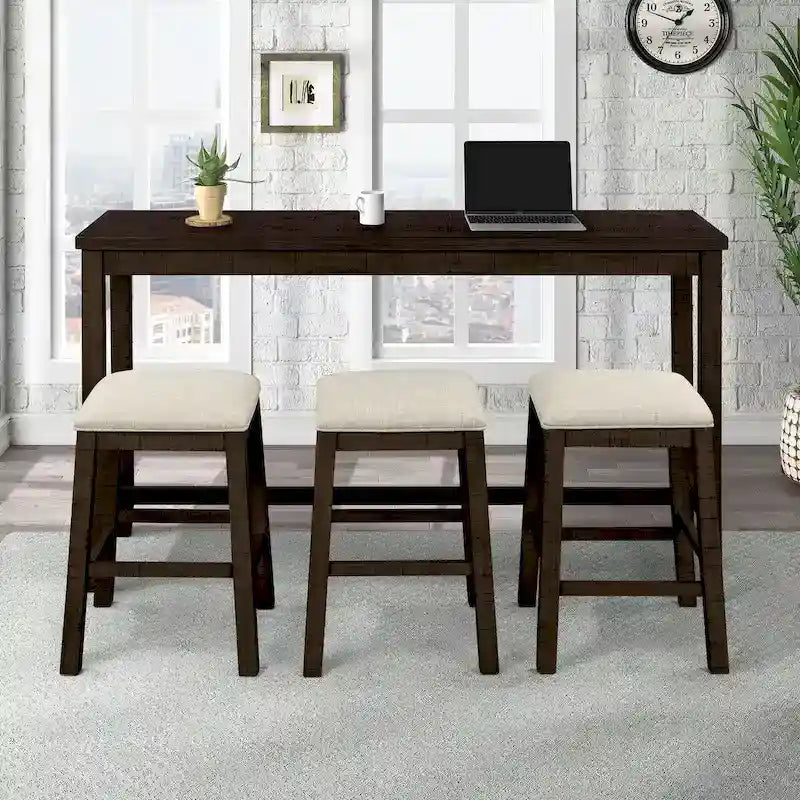 Table hauteur comptoir 4 pièces avec tabourets rembourrés en tissu