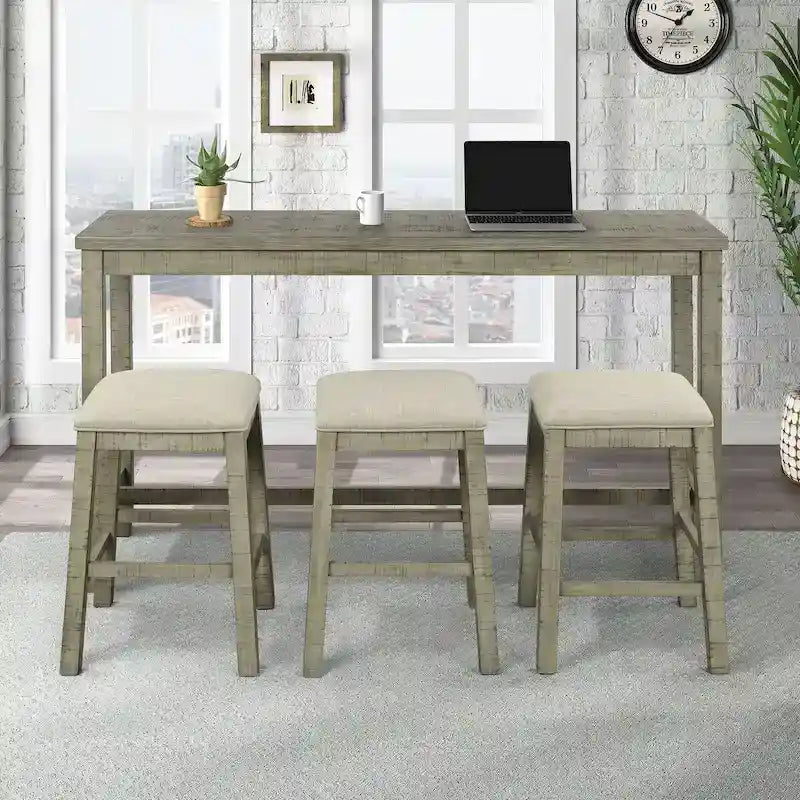 Table hauteur comptoir 4 pièces avec tabourets rembourrés en tissu