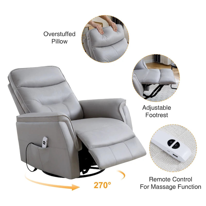 HOMYKA Fauteuil Inclinable Pivotant en Similicuir avec Port USB