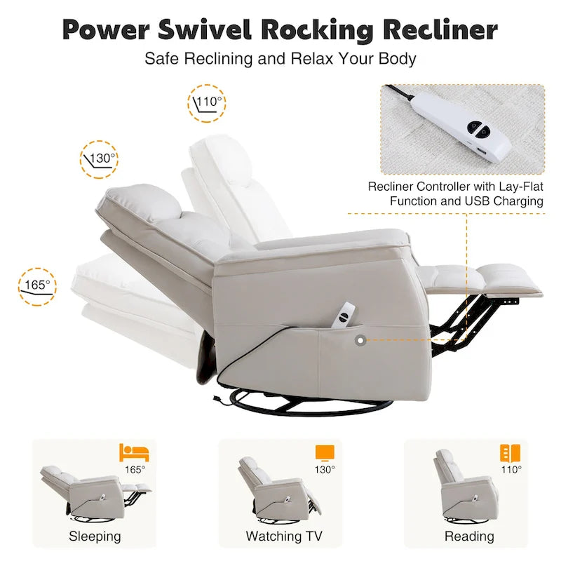 HOMYKA Fauteuil Inclinable Pivotant en Similicuir avec Port USB