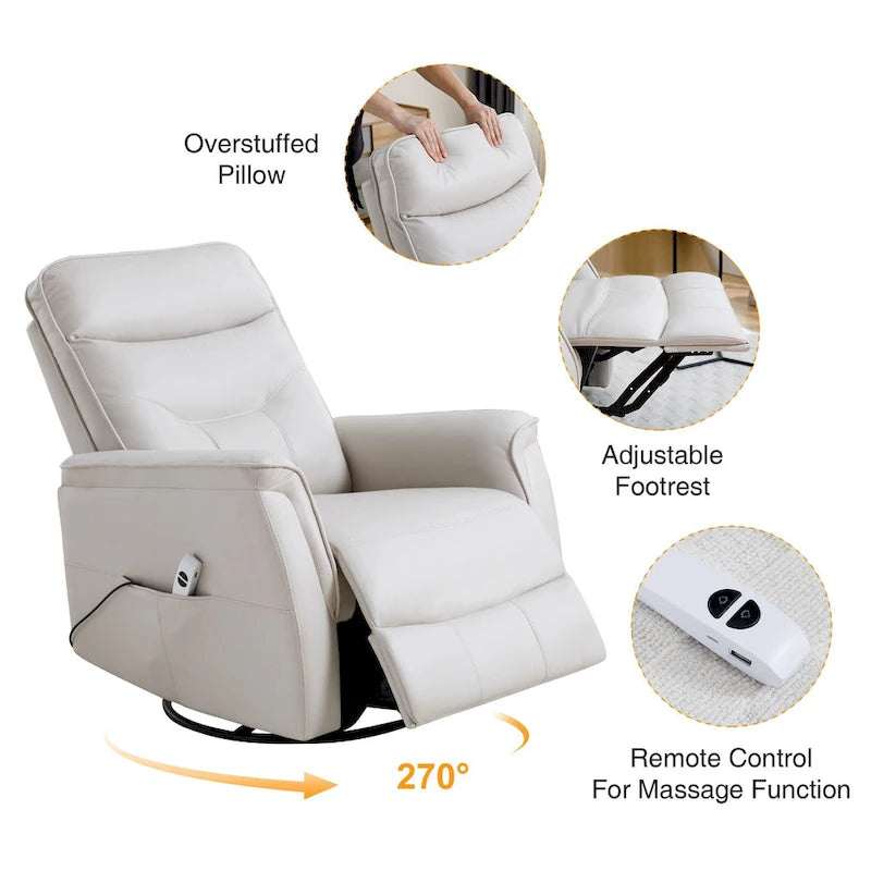 HOMYKA Fauteuil Inclinable Pivotant en Similicuir avec Port USB