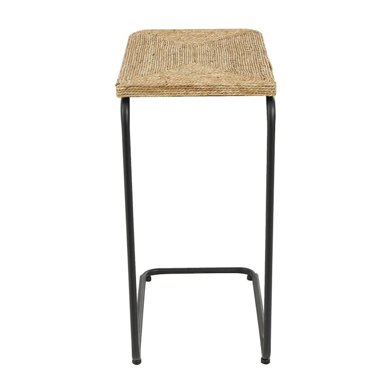 Table d'appoint C-shaped à bobine faite à la main en plante séchée avec pieds en métal noir - Marron - Roche River Decor