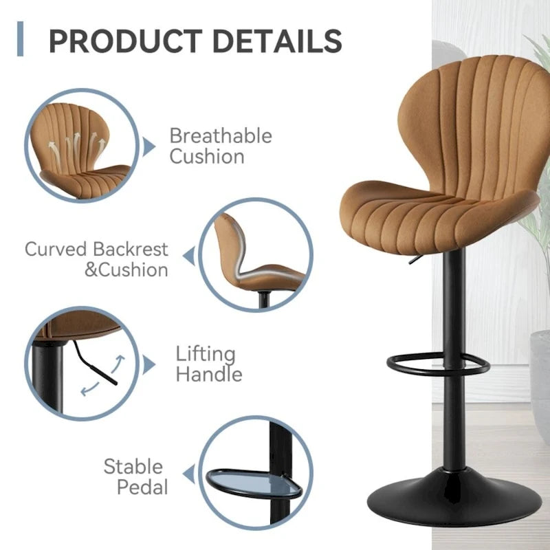 Lot de 2 tabourets de bar modernes en tissu avec cadre en fer