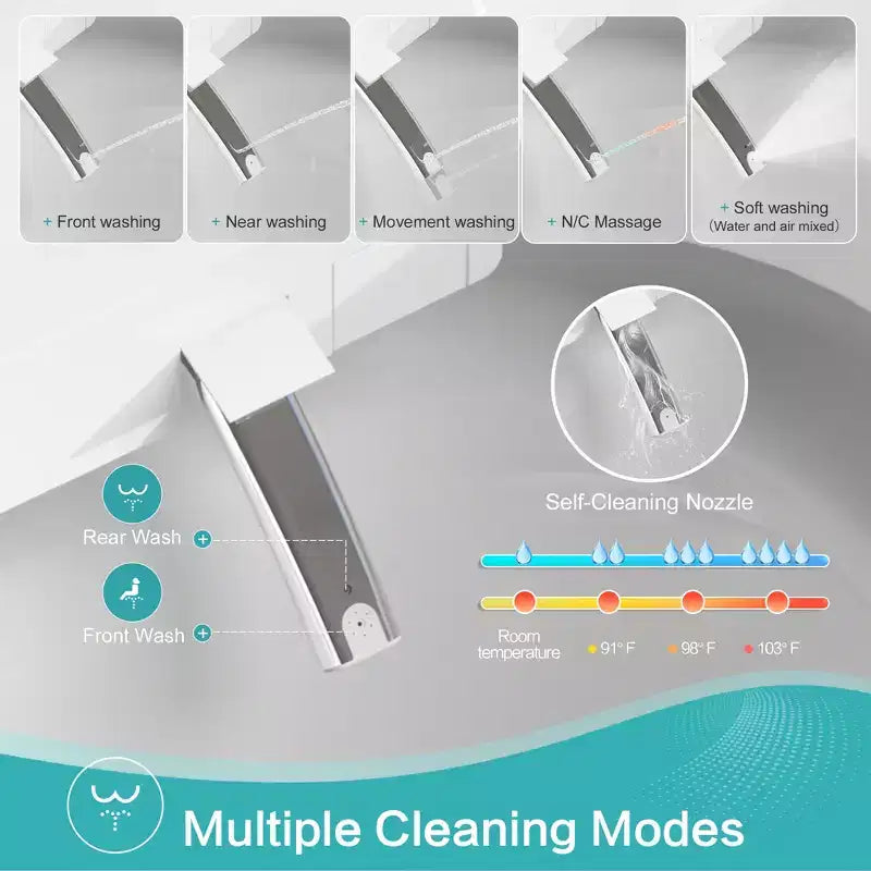 Toilettes intelligentes Dyonery, monobloc sans réservoir avec bouclier en mousse, couvercle à ouverture/fermeture automatique, bidet et séchoir chauffants, veilleuse LED, chasse d'eau automatique