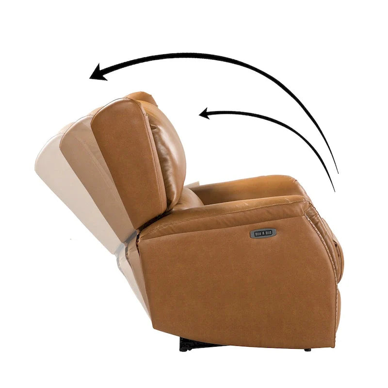 Fauteuil inclinable électrique en cuir véritable avec port USB – Dossier ailé et clous, lot de 2