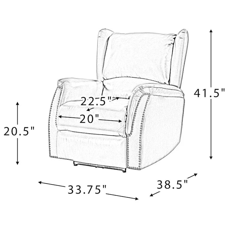 Fauteuil inclinable électrique en cuir véritable avec port USB – Dossier ailé et clous, lot de 2