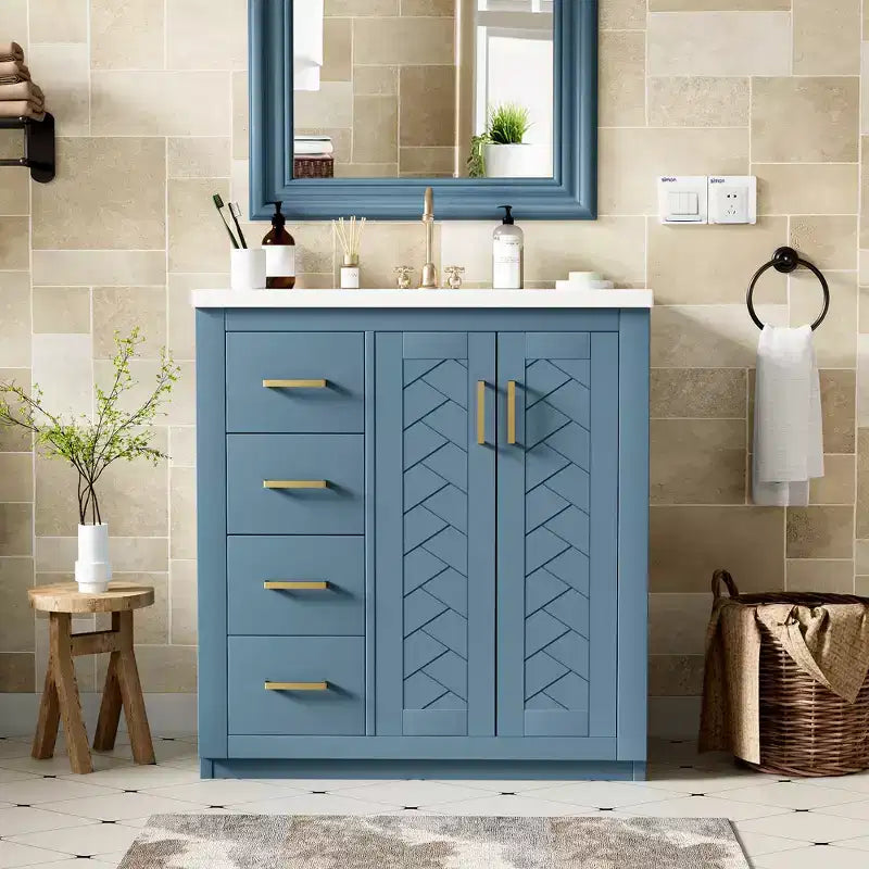 Meuble-lavabo simple de 76 cm avec armoire et 3 tiroirs – Noir / Bleu / Vert / Indigo / Blanc