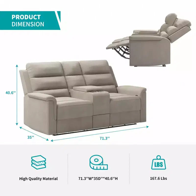 Canapé inclinable 2 places en tissu technique beige/gris, dossier et repose-pieds réglables
