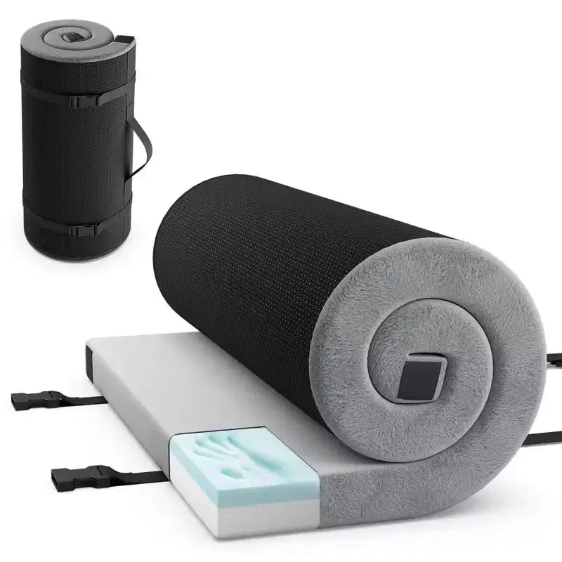 Matelas de camping en mousse à mémoire de forme Costway avec fond antidérapant, sac de voyage pour le couchage en extérieur, gris/bleu
