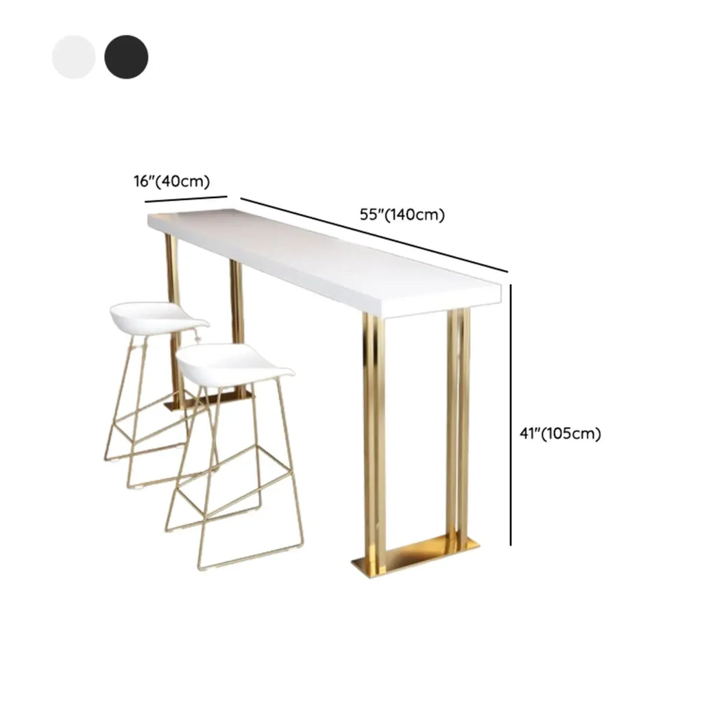 Table de bar rectangulaire de luxe en bois avec base luge dorée pour salle à manger