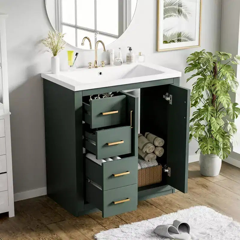 Meuble-lavabo simple de 76 cm avec armoire et 3 tiroirs – Noir / Bleu / Vert / Indigo / Blanc