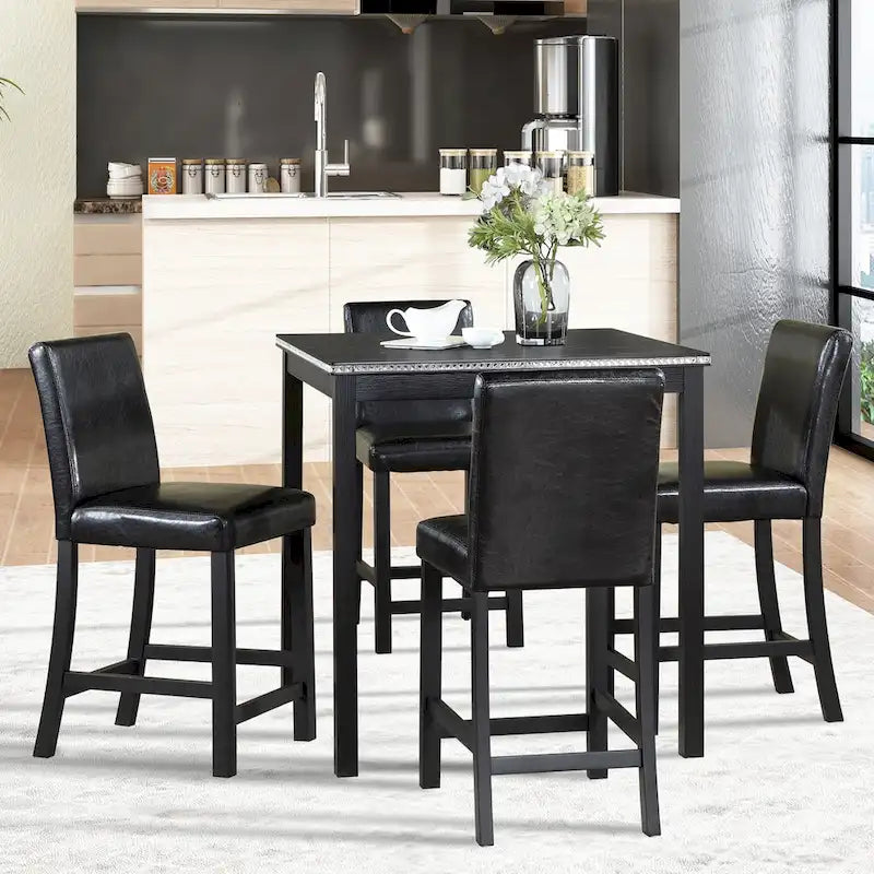 Ensemble de salle à manger moderne 5 pièces avec table carrée hauteur comptoir et 4 chaises rembourrées